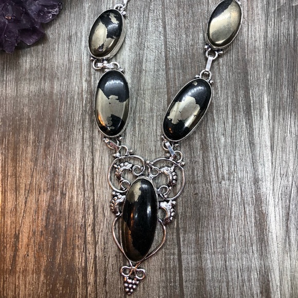Jewelry - Pyrite in Hematite crystal necklace sliver stamp